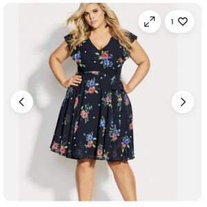 City Chic Black  Float Bouquet Dress Midi Dress Size 20